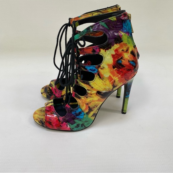 Steve Madden Cynthia Lace Up Colorful Abstract  4.5" high heels Size 7.5M - Picture 4 of 14
